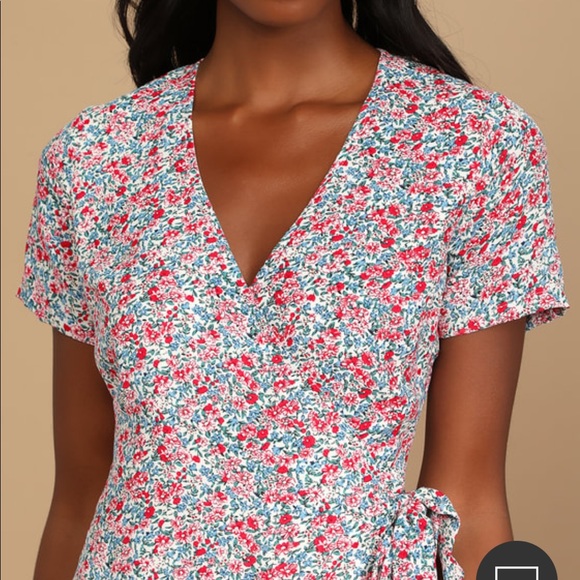 NWT Lulus Playing Around Cream Multi Floral Print Wrap Skort Romper - Picture 5 of 6